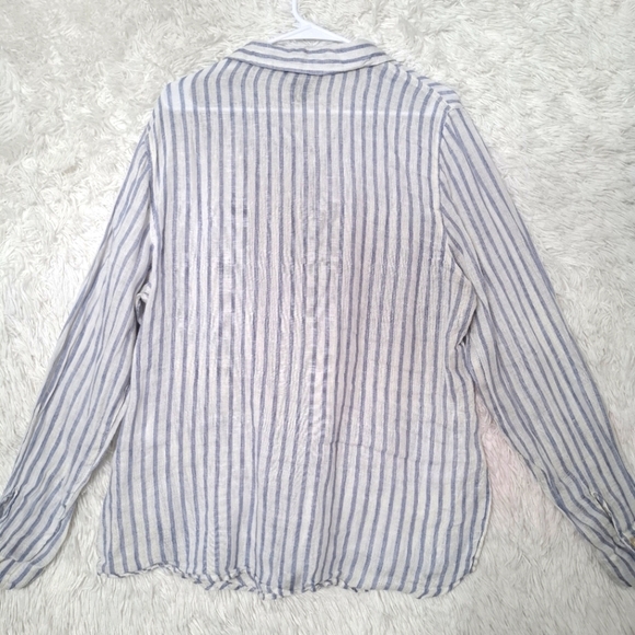 JONES CO NY Shirt XL 100% Linen Button Up Striped Lagenlook Coastal Grandma - Picture 3 of 10